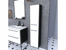 Colonne de salle de bain noir mat 30x35x150 cm avec 2 portes blanches et poignées noir mat