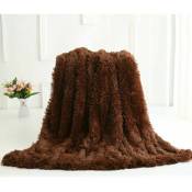 Couverture en fourrure en peluche super douce et légère en fausse fourrure, chaude et confortable pour canapé-lit, chaise, marron - 130 x 160 cm,
