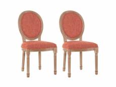 Emia - lot de 2 chaises médaillon bois tissu corail