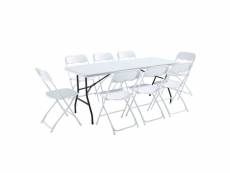 Ensemble table et chaises pliantes de jardin - 8 places 180cm blanc