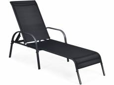 Giantex chaise bain de soleil inclinable/longue de jardin avec dossier réglable sur 5 positions transat de relation avec accoudoirs pour plage, jardin