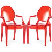 Lot de 2 chaises de salle à manger transparentes - Design avec accoudoirs - Louis XIV Rouge transparent - PC, Plastique - Rouge transparent