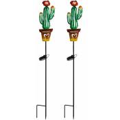 Lot de 2 led lampe solaire d'extérieur plug-in cactus design jardin terrasse décoration terre pointe lampe colorée