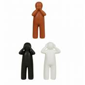 Lot de 3 statuettes céramique bonhommes 16 cm - Noir