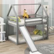 Okwish - Lit simple pour enfant, lit superposé avec toboggan et échelle, gris, 90x200cm Gris a