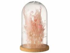 Paris prix - cloche en verre déco "fleurs séchées" 38cm rose