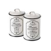 Pots de conservation en céramique blanche café et thé - Lot de 2