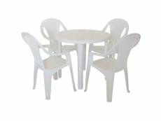 Salon de jardin: table + 4 fauteuils résine blanc