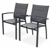 Sweeek - Lot de 2 fauteuils - Chicago - En aluminium et textilène. empilables Anthracite / Gris taupe - Anthracite