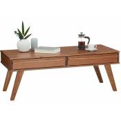 Table basse jona style scandinave table de salon rectangulaire avec 2 tiroirs, en pin massif lasuré brun foncé - Couleur Châtaigne
