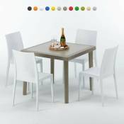 Table carrée beige + 4 chaises colorées Poly rotin