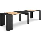 Table console extensible, Console meuble, 300, Pour 14 personnes, Table à Manger, Style moderne, Noir et chêne - Skraut Home