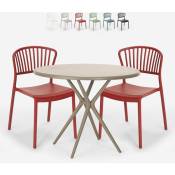 Table Ronde 80cm Beige + 2 Chaises Design Moderne jardin bar restaurant Gianum Couleur: Rouge