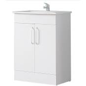 Aica Sanitaire - Meuble salle de bain 61x38x82.4cm 2 portes Meuble vasque posé au sol couleur blanc
