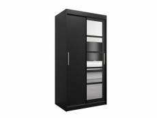 Armoire de chambre venezia noir 100 avec 2 portes coulissantes et miroir penderie (tringle) avec étagères sans tiroirs