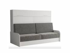 Armoire lit escamotable vertigo sofa structure accoudoirs blanc tissu gris 160*200 cm 20100994104