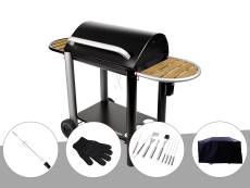 Barbecue charbon Vulcano 3000 Somagic + Kit tournebroche + Gant de protection + Malette 8 accessoires inox + Housse