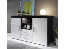 Buffet bahut 2 portes 2 tiroirs | 140 x 80 x 40 cm | couleur noir et blanc finition brillante | meuble de rangement | modèle roque APSD034BLWH