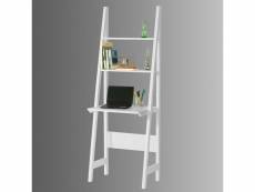 Bureau, table bibliothèque, étagère style échelle de 2 tablettes et 1 plan de travail, -blanc frg60-w sobuy®