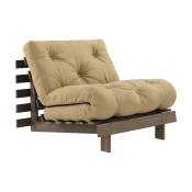 Canapé-lit en pin carob brown et tissu beige blé 90 x 200 cm Roots - Karup Design