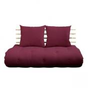 Canapé lit futon shin sano bordeaux et pin massif couchage 140200 cm. - bordeaux