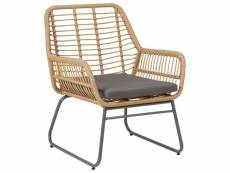Chaise de salle à manger boreal fauteuil d'intérieur ou d'extérieur en imitation rotin, piètement en acier noir, avec 1 coussin
