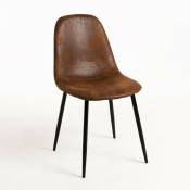 Chaise simili cuir marron vintage et pieds acier noir Kuza - Lot de 2