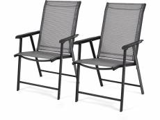 Costway ensemble de 2 chaises pliantes en textiln et métal, lot de 2 chaises de jardin avec accoudoirs, convient pour jardin, terrasse, balcon, cour,