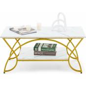 COSTWAY Table Basse Imprimée Marbre à 2 Niveaux 100 x 50 x 45 CM, Table de Salon avec Structure Métal, Coussinets de Pied Réglables