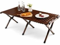 Costway table de camping pliante en bois, table de pique-nique portable avec sac de transport, table en bambou enroulable, table de camping de voyage