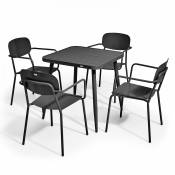 Ensemble table de jardin et 4 fauteuils en aluminium noir