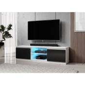 Furnix - meuble tv lowboard Arenal 160 blanc / noir brillant led
