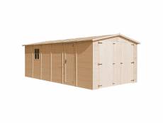 Garage en bois 18 m² - H222x616x324 cm - construction de panneaux en bois naturel - Timbela M102 M102