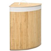 HOMCOM Panier à linge corbeille à linge en bambou d'angle 55L avec couvercle et sac amovible 38 x 38 x 57 cm bois naturel et blanc