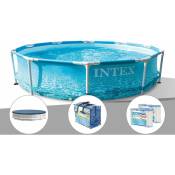 Kit piscine tubulaire Intex Metal Frame Ocean ronde 3,05 x 0,76 m + Bâche de protection + Bâche à bulles + 6 cartouches de filtration