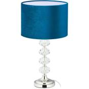 Lampe de chevet, velours et cristal, HxD : 47 x 26 cm, douille E14, table, éclairage indirect, chambre, bleu - Relaxdays