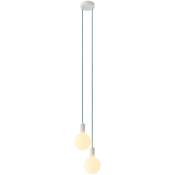 Lampe suspension multiple 2 bras avec câble textile et finitions en métal Kit bricolage - Avec ampoule - Blanc - Avec ampoule