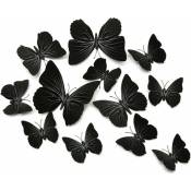 Linghhang - Paquet de 12 autocollants papillon (noirs), autocollants muraux 3D en forme de papillon, aimants magnétiques imperméables pour