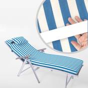 Matelas bain de soleil avec oreiller 180 x 55 x 8 cm- bleu raye blanc - Coussin Bain de Soleil - Polyester -pour jardin/plage