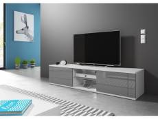 Meuble banc TV - 140 cm - Blanc mat / Gris brillant