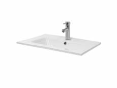 Ml-design lavabo en céramique blanc 61x16,5x46 cm anguleux, lavabo à encastrer avec trou pour robinet et trop-plein, lavabo à poser sur plan de toilet