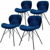 Ml-design - Lot 4 chaises salle à manger bleu foncé en velours pieds métalliques noir 120 kg