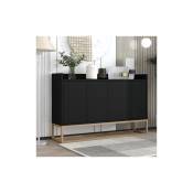 Modernluxe - Buffet 4 portes sans poignée - pour salle à manger salon cuisine - contemporain- bois + métal- noir