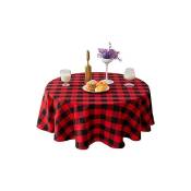 Nappes,Nappe ronde à carreaux de 140 cm pour table de mariage, cuisine, salle à manger, rouge et noir