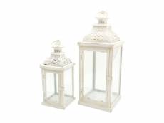 Rebecca mobili 2 bougeoirs lanternes métal blanc pvc shabby 50x19x19 RE6555