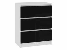 Skandi - commode contemporaine chambre/salon/bureau 60x77x40 cm - 3 tiroirs - design moderne&robuste - table de chevet - blanc/noir laqué