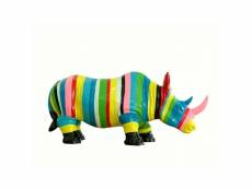 Statue rhinocéros avec rayures multicolores h24 cm