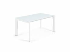 Table à manger extensible coloris blanc en verre et pieds en acier - longueur 160/220 x profondeur 90 x hauteur 76 cm