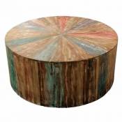 Table basse en bois de teck ronde avec couleurs en rosace – PONGO - Bois