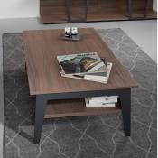Table basse relevable brighton 110x70x40/65cm cadre stratifié noyer pieds métal ardoise - marron